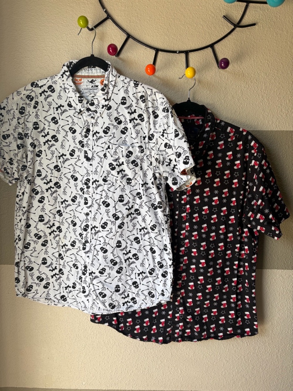 Two Men’s XL Button Down Shirts Pocket Christmas Halloween Cotton Holiday Lot